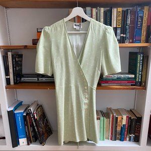 Rouje Gabinette Light Green Floral Mini Wrap Dress, Size 38